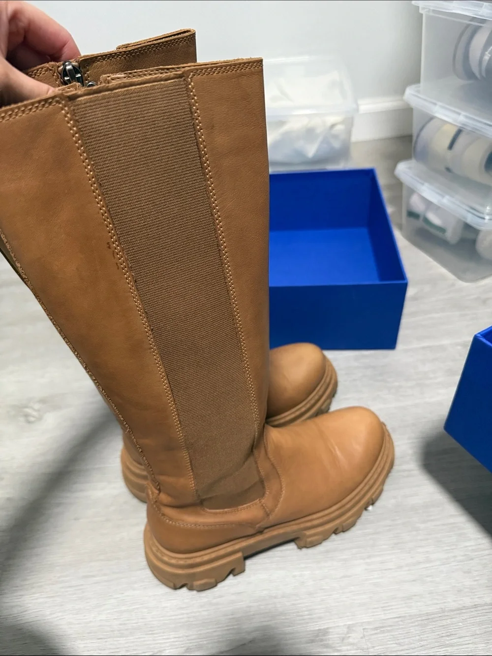 Steve Madden Tall Chunky Sole Boots in Cognac Tan